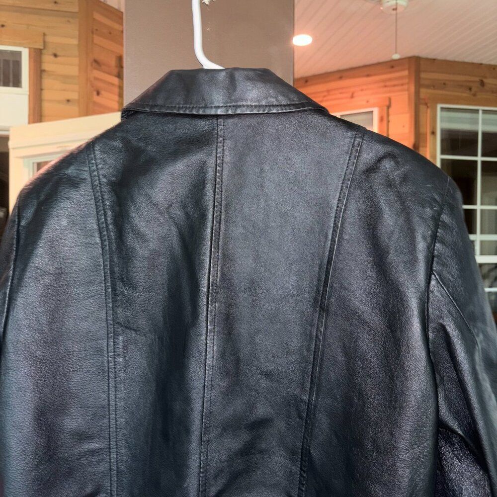 Leather Jacket Women L Size 12 Black Button Down Warm Pristine Biker Moto 50’s - Picture 10 of 13